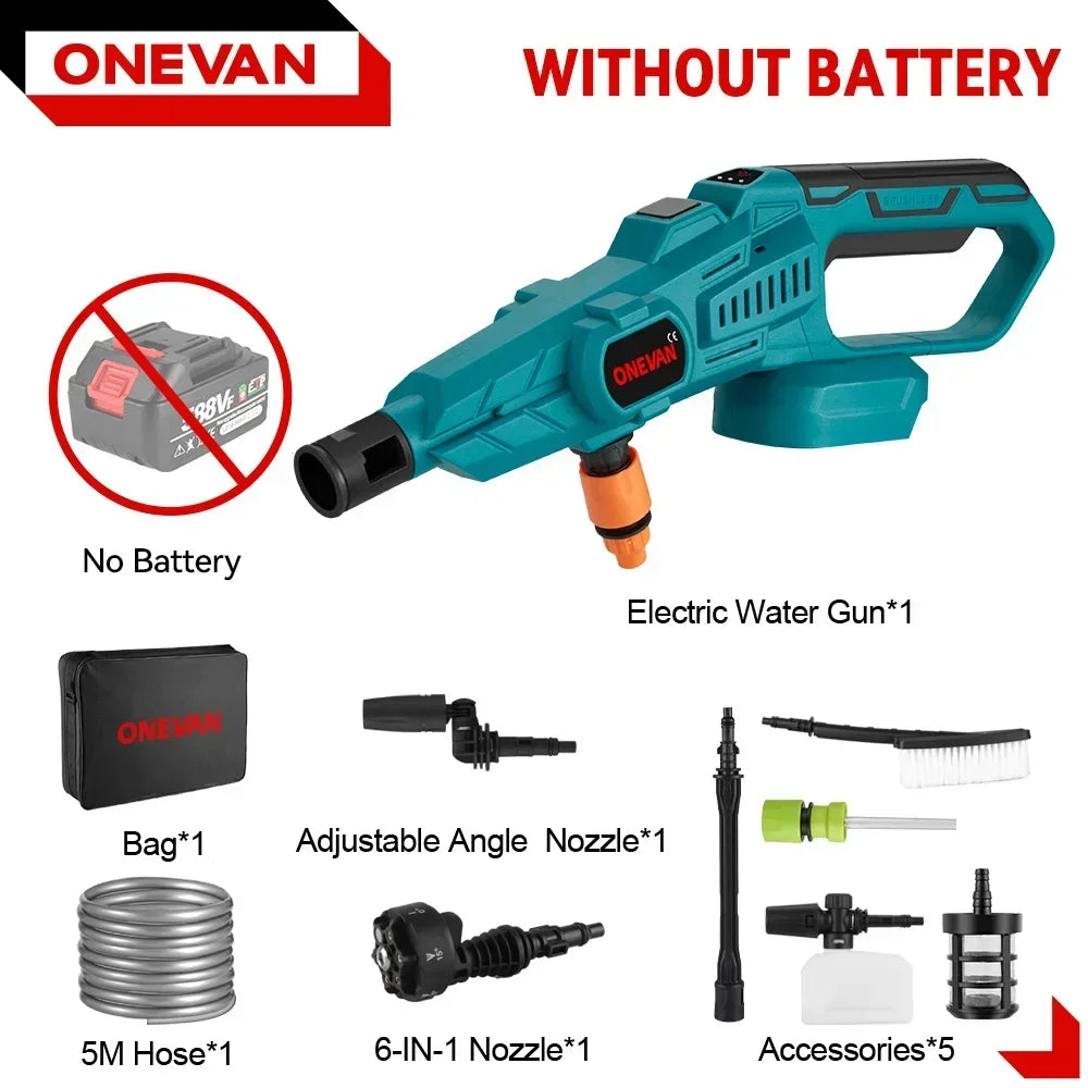 ONEVAN 200Bar Brushless High Pressure Washer Gun 3500W 6in1 Cordless Spray Gun Car Clean Garden Washing Tool for 21V 18V Battery
