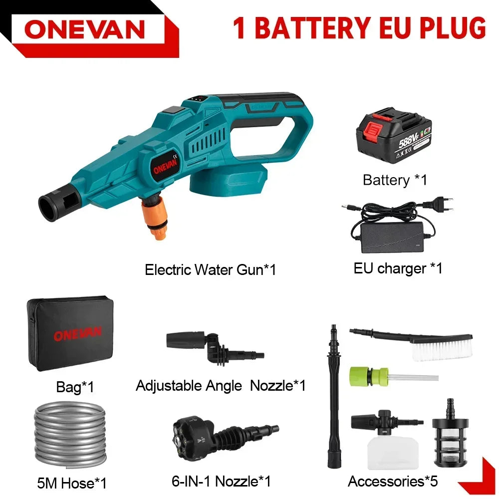 ONEVAN 200Bar Brushless High Pressure Washer Gun 3500W 6in1 Cordless Spray Gun Car Clean Garden Washing Tool for 21V 18V Battery