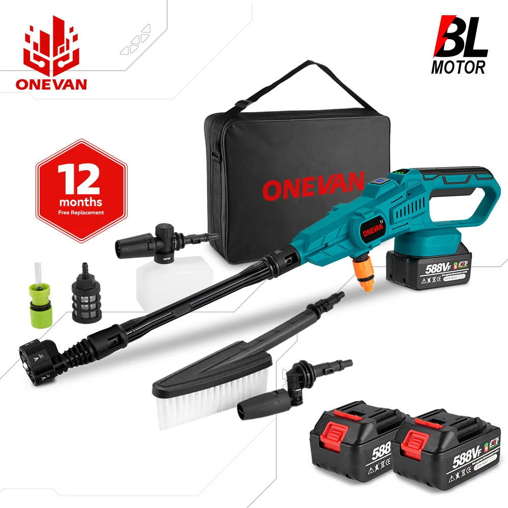 ONEVAN 200Bar Brushless High Pressure Washer Gun 3500W 6in1 Cordless Spray Gun Car Clean Garden Washing Tool for 21V 18V Battery