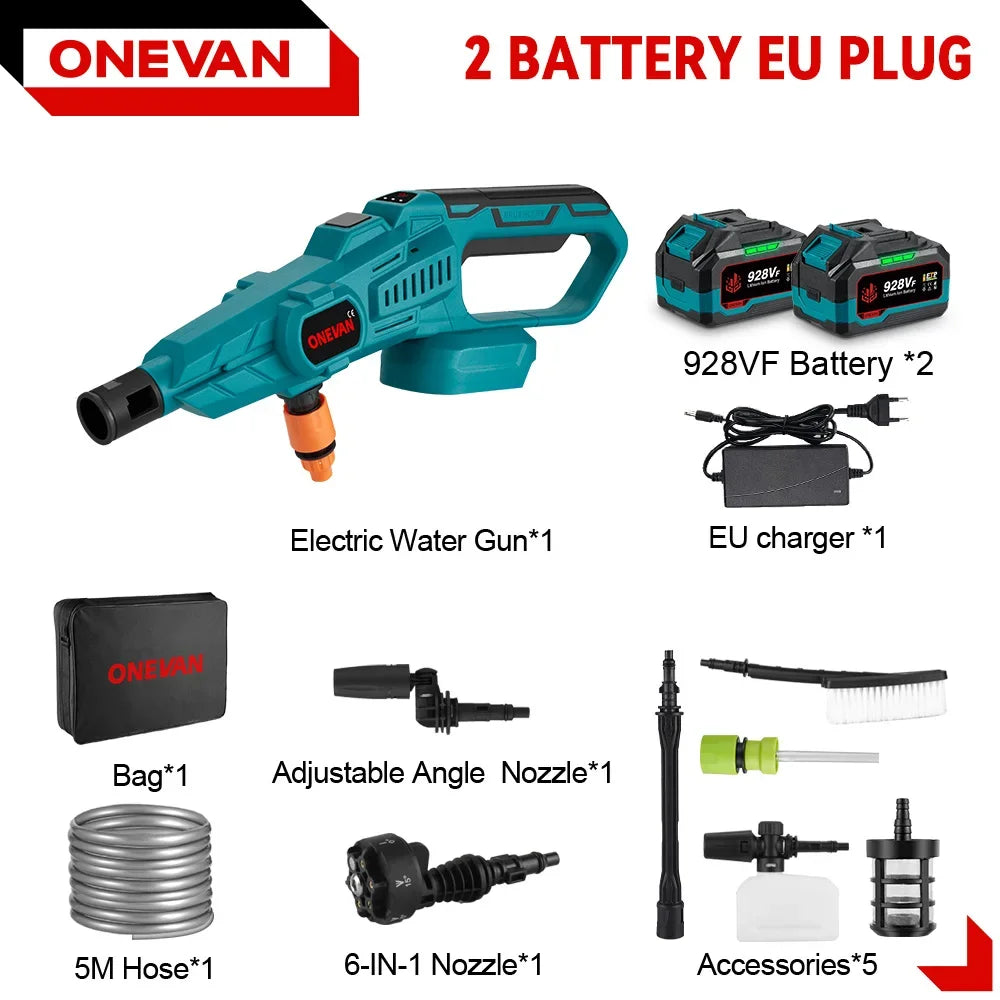 ONEVAN 200Bar Brushless High Pressure Washer Gun 3500W 6in1 Cordless Spray Gun Car Clean Garden Washing Tool for 21V 18V Battery
