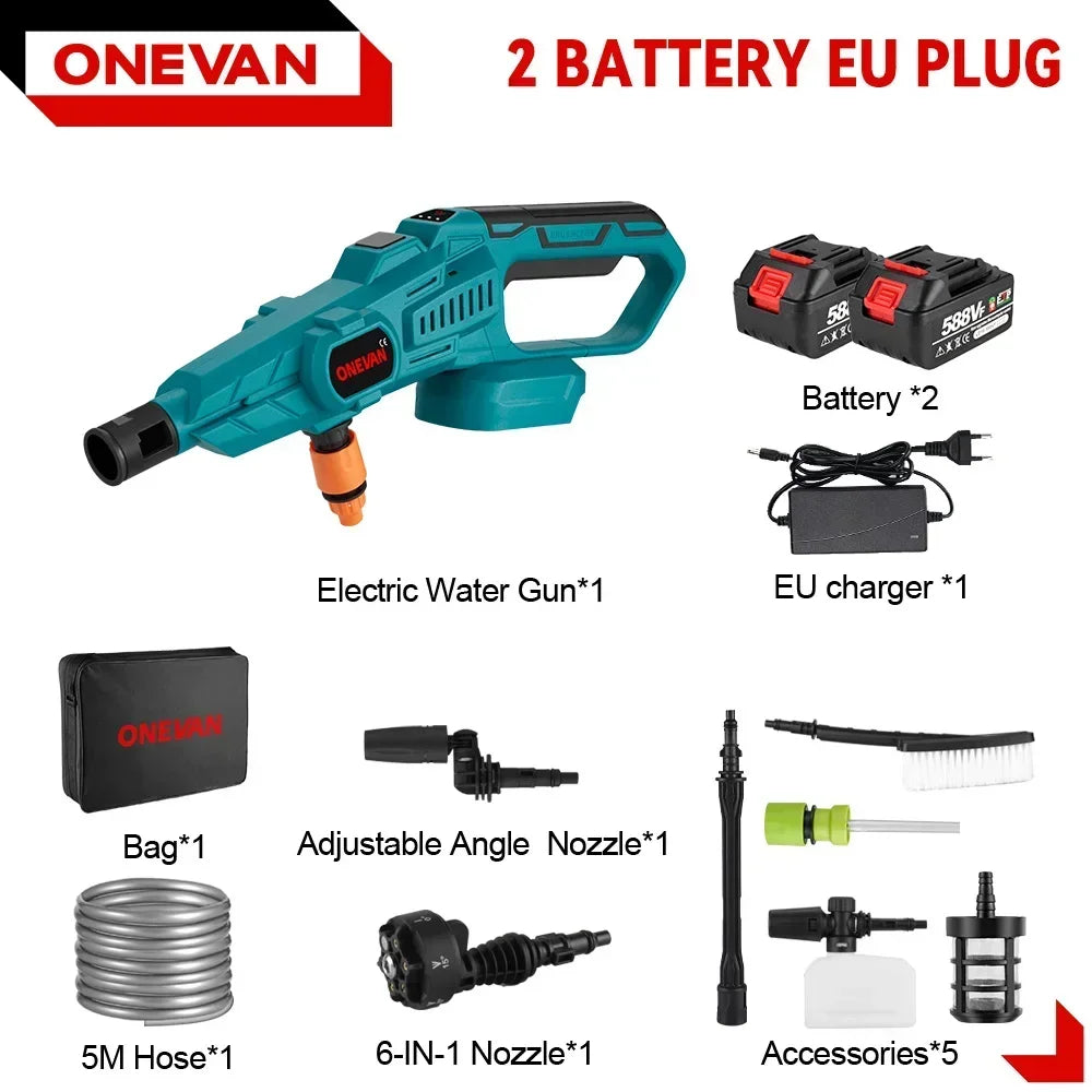 ONEVAN 200Bar Brushless High Pressure Washer Gun 3500W 6in1 Cordless Spray Gun Car Clean Garden Washing Tool for 21V 18V Battery