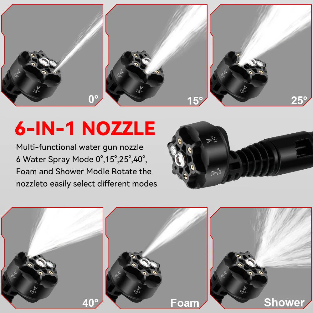 ONEVAN 200Bar Brushless High Pressure Washer Gun 3500W 6in1 Cordless Spray Gun Car Clean Garden Washing Tool for 21V 18V Battery