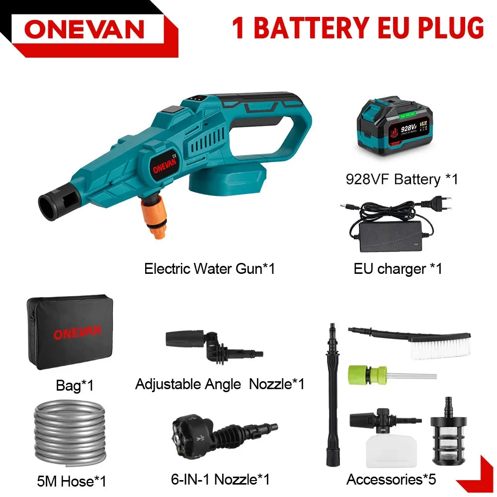 ONEVAN 200Bar Brushless High Pressure Washer Gun 3500W 6in1 Cordless Spray Gun Car Clean Garden Washing Tool for 21V 18V Battery